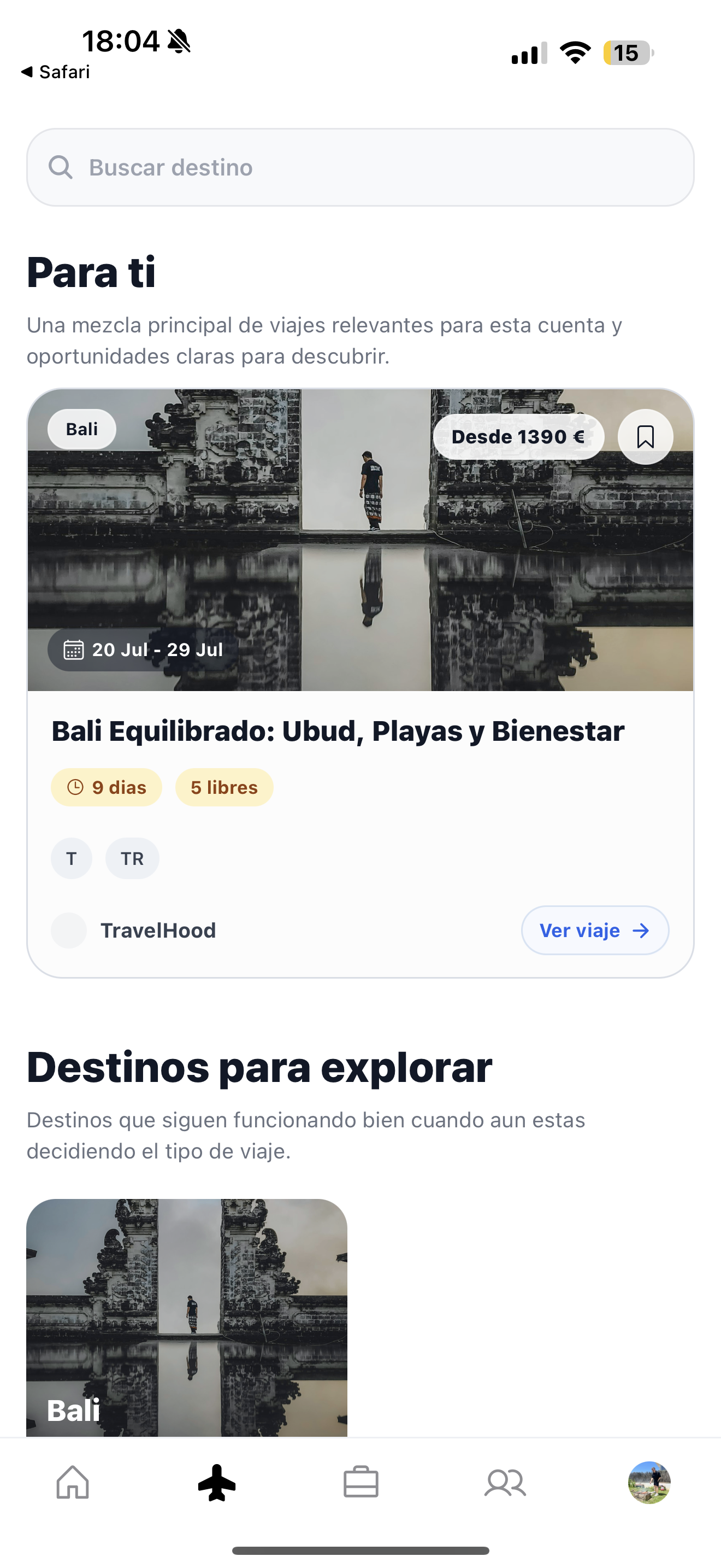 Feed de viajes en WYRA